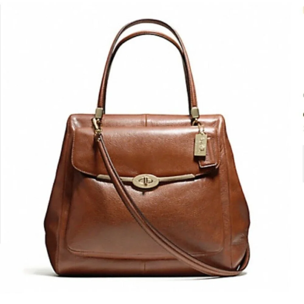 COACH Designer Madison Leather North South Satchel 25170 Chestnut Brown STUNNING